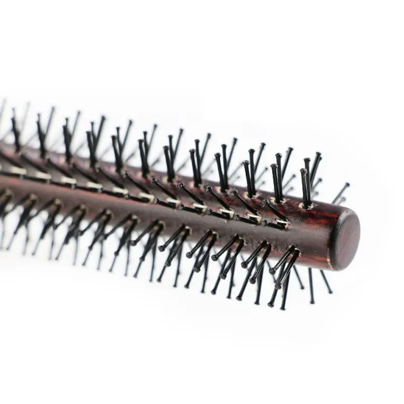 Wooden Handle For Curly Hair Styling Roller Comb Mini Round Nylon Hair Brush With Thin Or Short Hair Men  Women Use