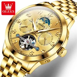 OLEVS 7018 Hollow Luxury Mechanical Watch For Men Moonswatch Number Dial Waterproof Man Watches Auto Date Original WristWatch