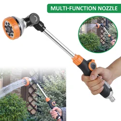 47cm Water Sprayer Nozzle Long Rod Garden Sprinkler with Adjustable Head 8 Spray Modes High Pressure Irrigation Hose Nozzle