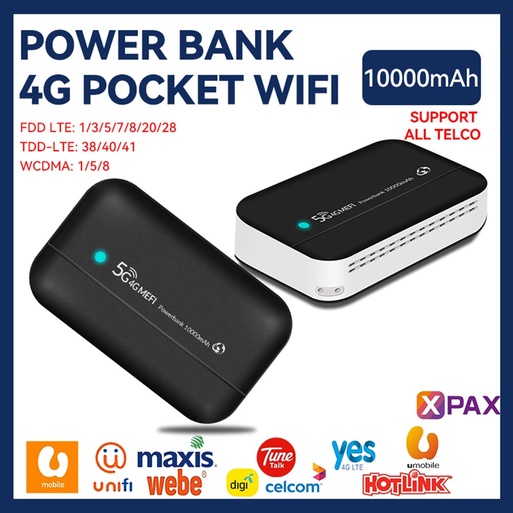 

4G LTE Mobile Router 10000mAh USB Hotspot Portable Power Bank MiFi Modem Wireless Hotspot Pocket with Sim Card Slot for Office