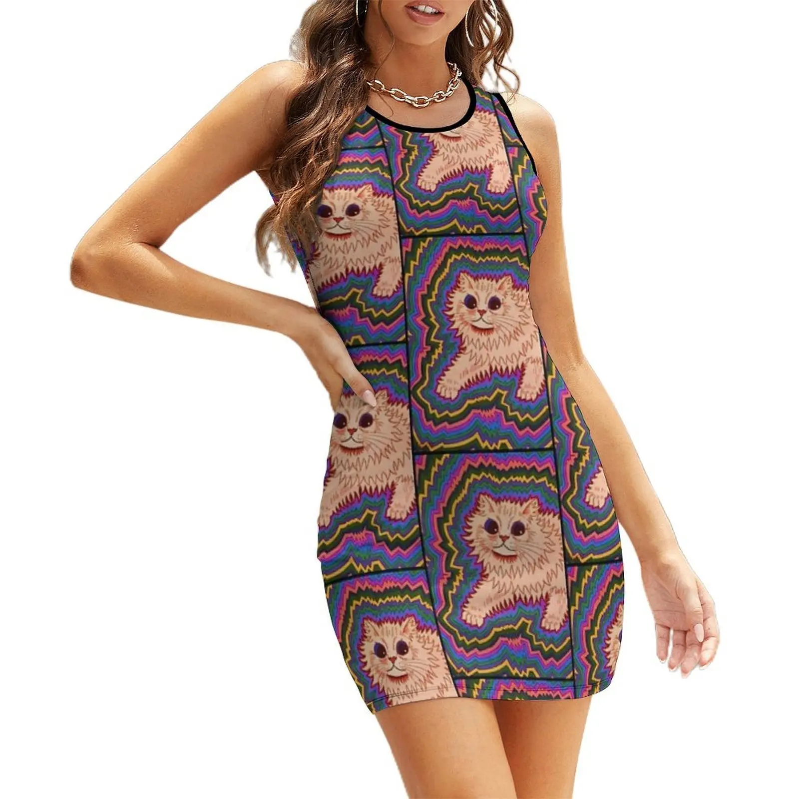 

Louis wain and his amazing Psychedelic cats! Sleeveless Sundress women's clothing trend 2025 cute dress