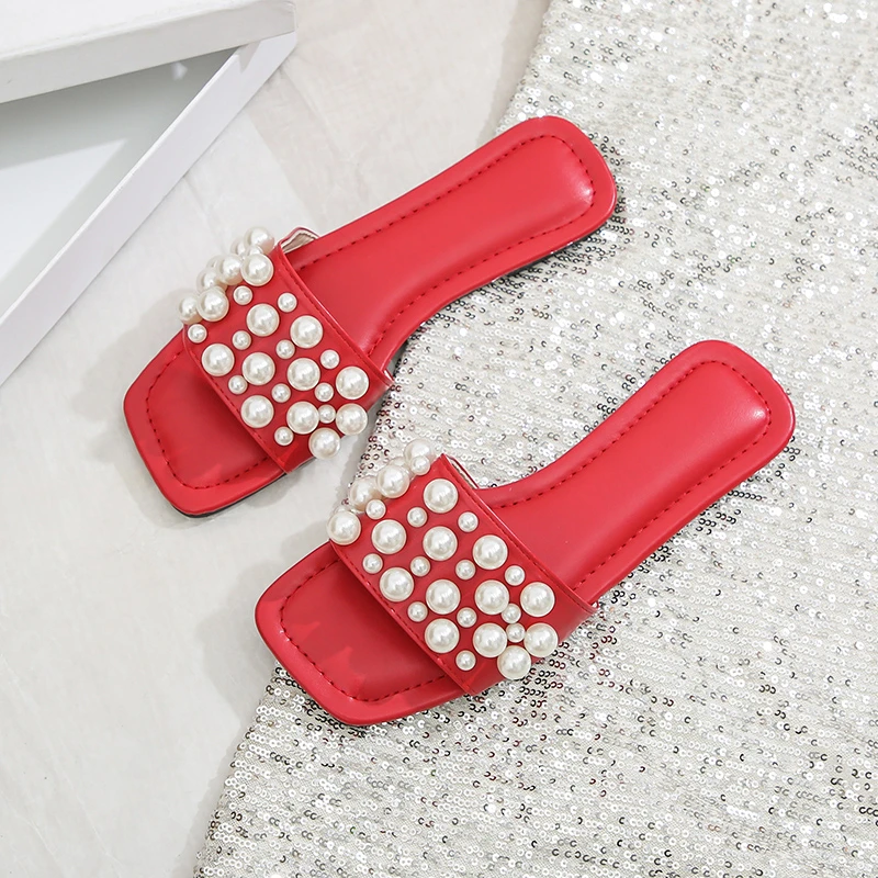 

Новые летние тапочки со стразами на плоском каблуке, женские модные универсальные сандалии со стразами, уличные пляжные шлепанцы, тапочки