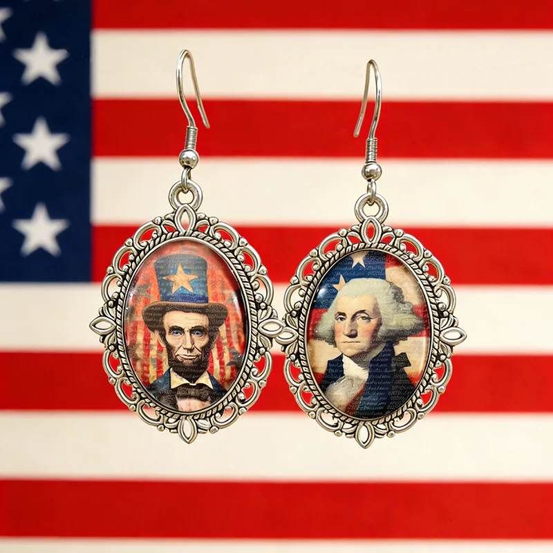Asymmetrische Lincoln- und Washington-Ohrringe zum 250. Jahrestag der Vereinigten Staaten, patriotischer Schmuck zum 250. Jahrestag der Vereinigten Staaten