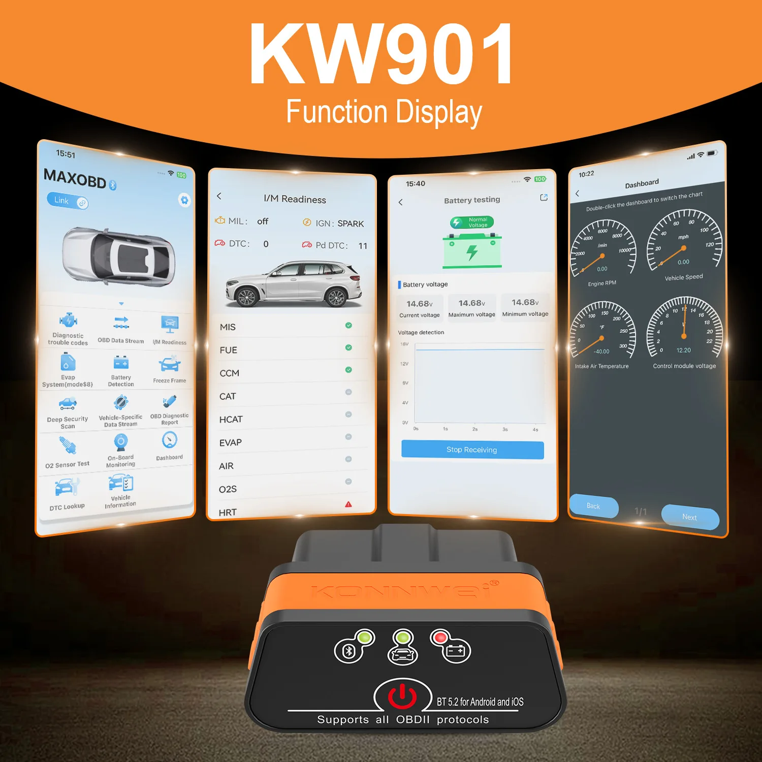 MINI OBD2 KW901 บลูทูธ 4.0 5.0 - Power Tools English บทวิจารณ์และราคา