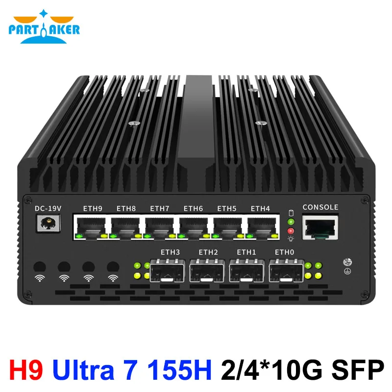 Partaker Firewall Mini PC 14th Gen Ultra 7 155H 6*2.5G LAN 4x/2x 10G SFP Intel VPro Thunderbolt 4 2xNVMe Proxmox Home Server