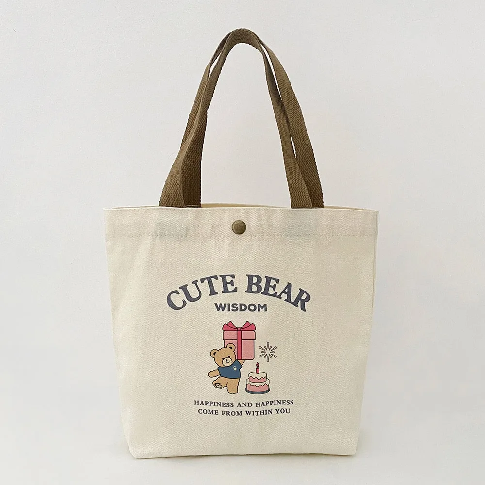 

Cute Large Capacity Canvas Bag Little Bear Print Cartoon Tote Food Bag Canvas Lunch Bag Women