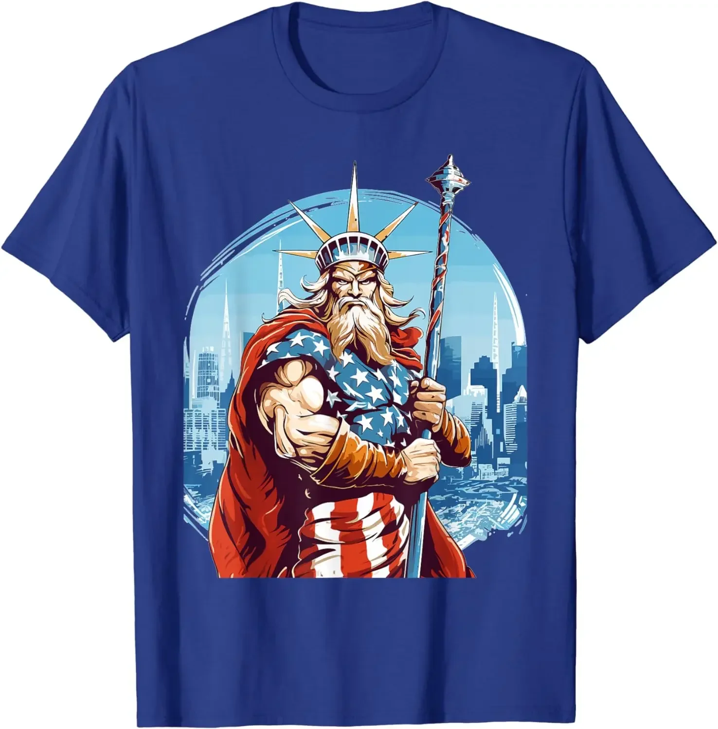 Norse Myth American Flag Liberty  Warrior T-Shirt 100% Cotton O-Neck Summer Short Sleeve Casual Mens T-shirt Size S-3XL