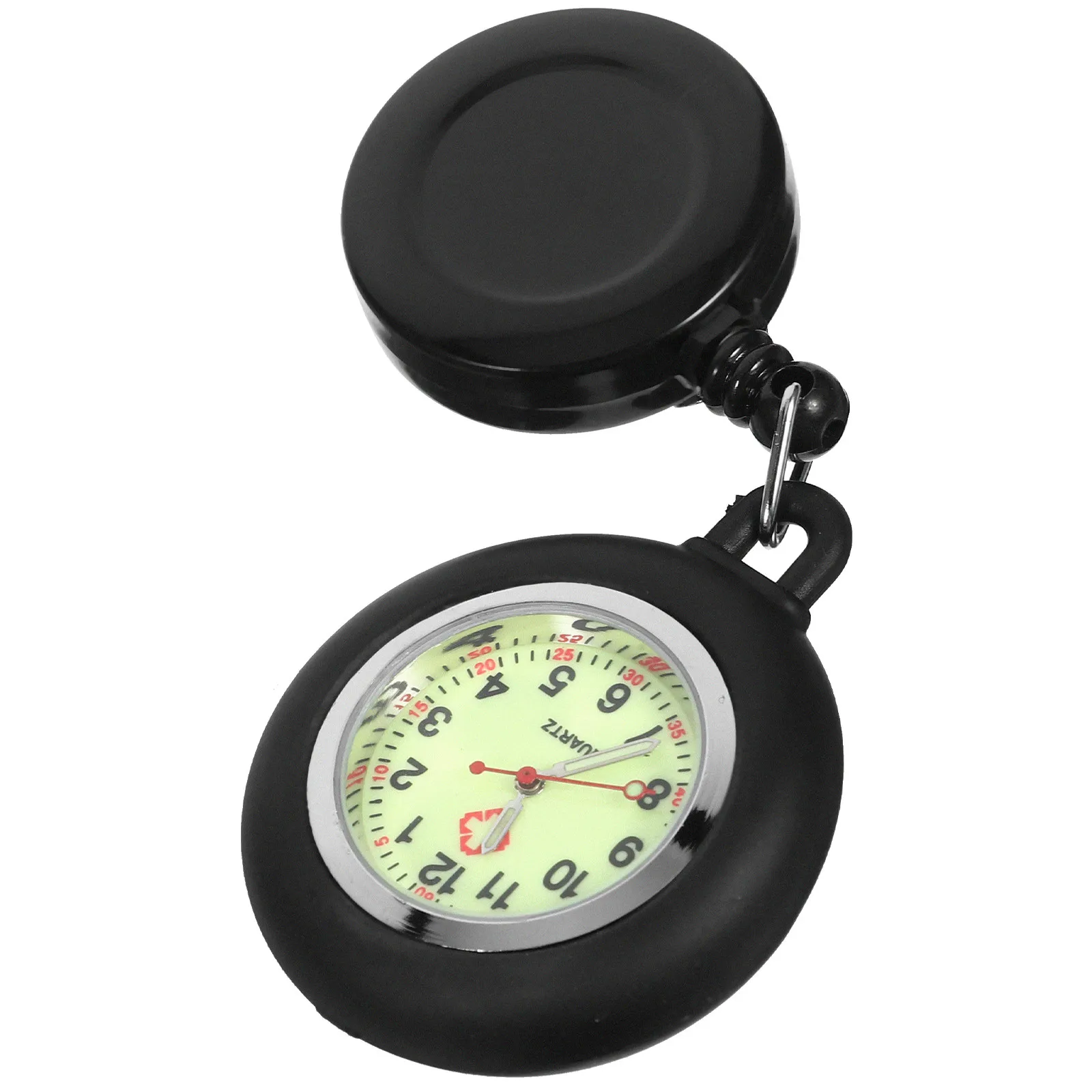 Badge Reel Pocket Watch Black Luminous Smiling Face Lightweight Clip-on Nurse Hanging Pocket Watch Accurate Time for Women