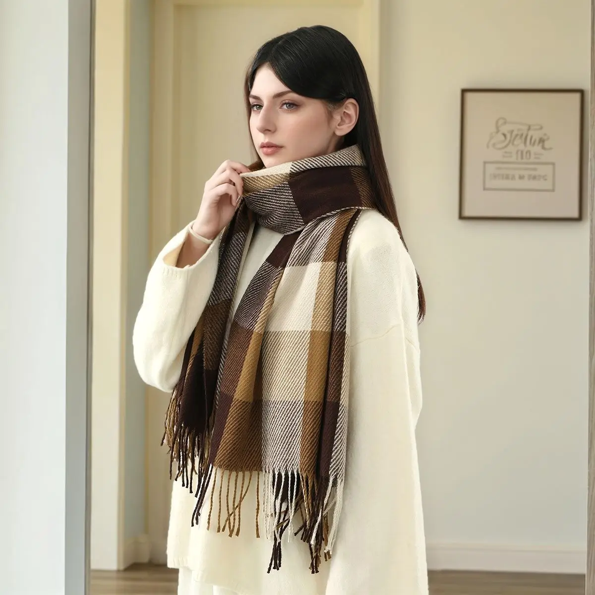 

Новое теплое кашемировое одеяло, женский зимний шарф, модный клетчатый шарф из пашмины, толстые накидки с кисточкой, повседневный Bufanda 180*70 см