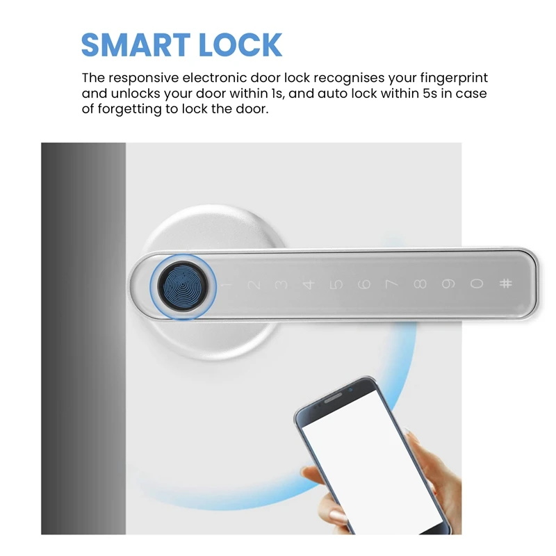 Inteligente Keyless Entry Door Lock, Fingerprint Door Lock, teclado com alça, Tuya App, WiFi Controle