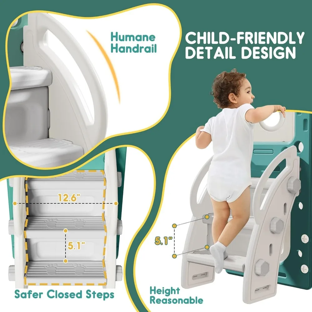 Juego de toboganes para niños: centro de juegos de escalada y deslizamiento con aro de baloncesto, adecuado para juegos al aire libre e en interiores