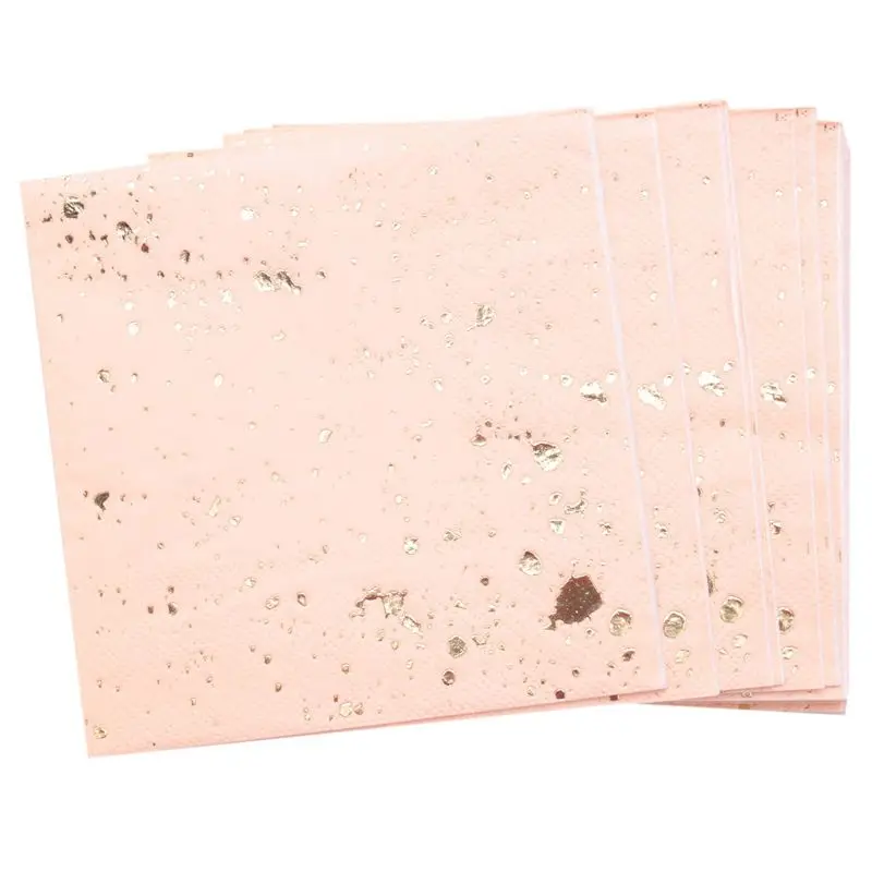 120X Gold Blocking Pink Marble Texture Disposable Tableware Set Paper Napkins Tableware Supplies Disposable Paper Towels