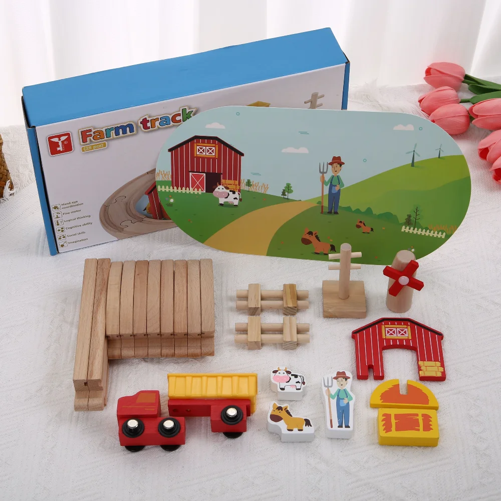 Drewniany pociąg na kółkach, zabawka edukacyjna dla dzieci, układanka, zestaw do składania, prezent urodzinowy dla chłopca i dziewczynki.