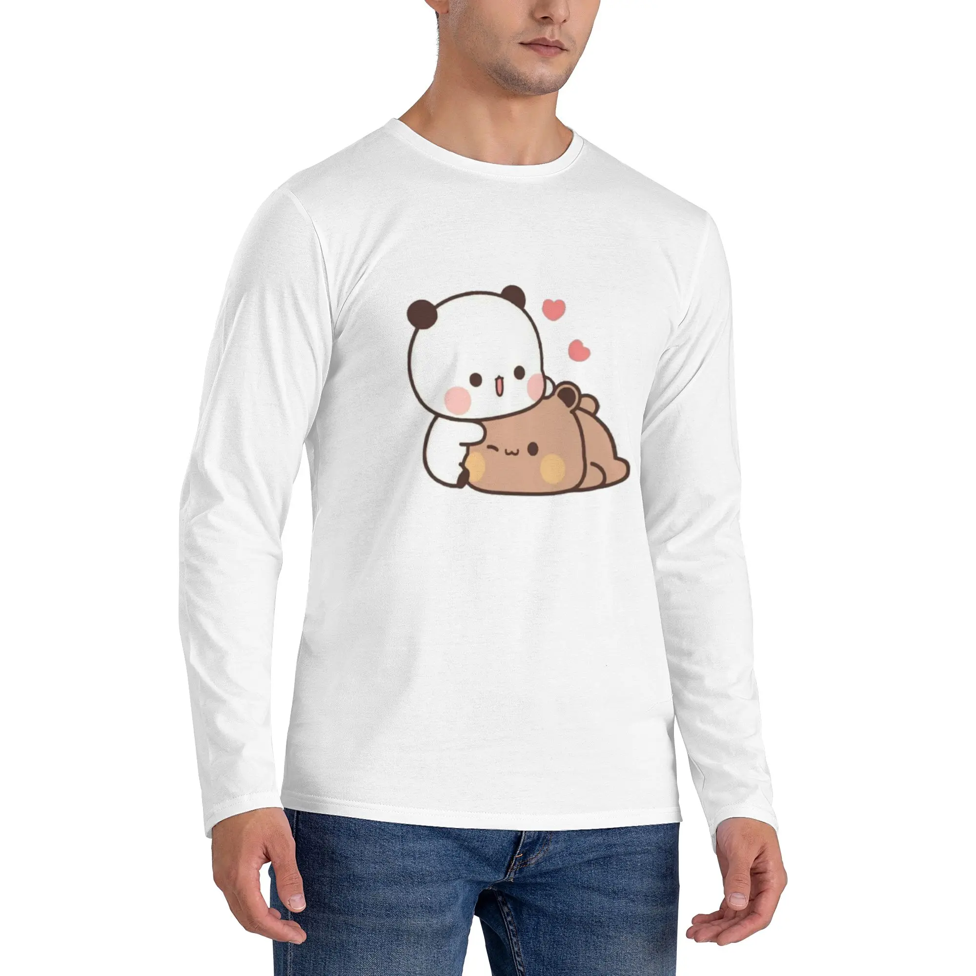 

Мужская футболка с длинными рукавами Bear and Panda Bubu Dudu Balloon, повседневные футболки с круглым вырезом, весенне-осенние мужские топы