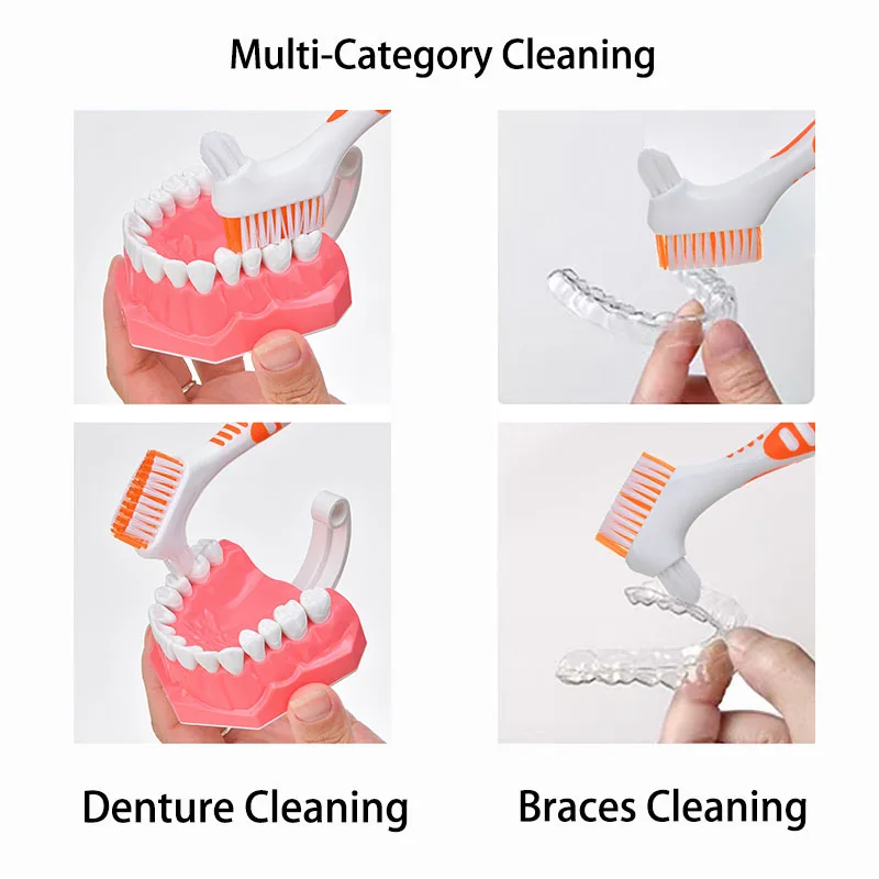 

1/10/30/50Pcs False Teeth Brush Double Sided Denture Cleaning Brush Non-slip Handle Soft Multi-Layered Bristles Oral Care