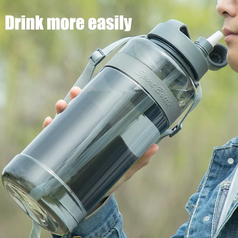 Botella de agua deportiva portátil de 3 litros con pajita, botella para beber de gimnasio con correa para viajes al aire libre, taza de Fitness de