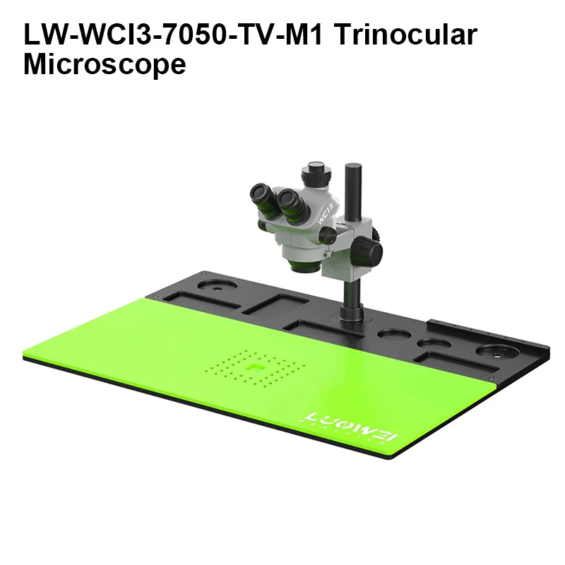 LUOWEI LW-WCI3-7050-TV-M1 7-50X Continuous Zoom Large Base Triocular Microscope with CTV Synchronous Mirror for PCB Repair