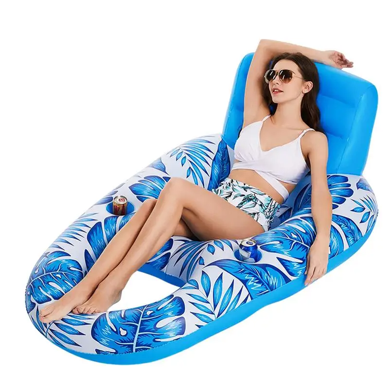 

Pool Float Lounge Chair Inflatable Recliner Pool Floats With Cup Holder Tanning Recliner Multifunctional Water Float Raft For