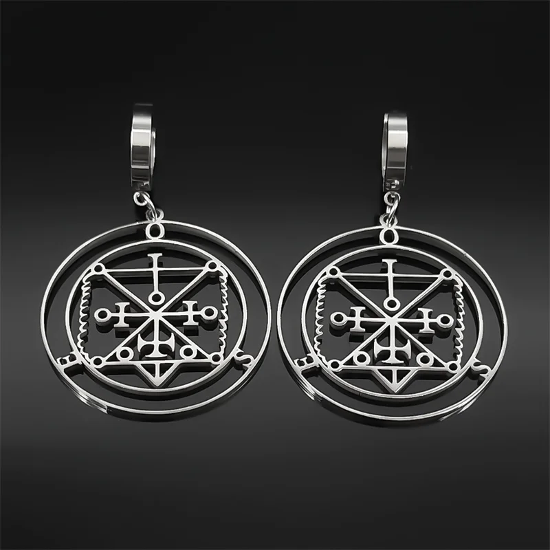 Sigeal Sigil De Lucifer Stainless Steel Satan Hoop Earrings Women OSE Lazer Key Baphomet Stamp Dangle Earrings Jewelry Gift