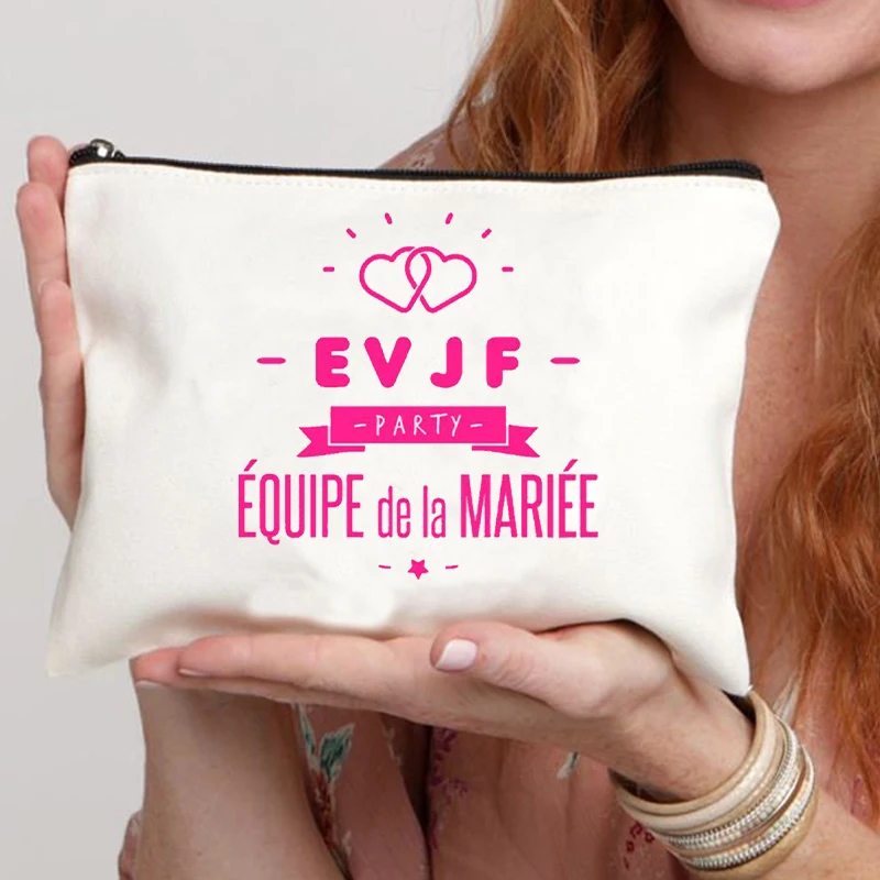 Team Bride Evjf Party Print Zipper Canvas Cosmetic Pouch Travel Organizer Bachelorette Party Gift Travel Lipstick Bag Coin Purse