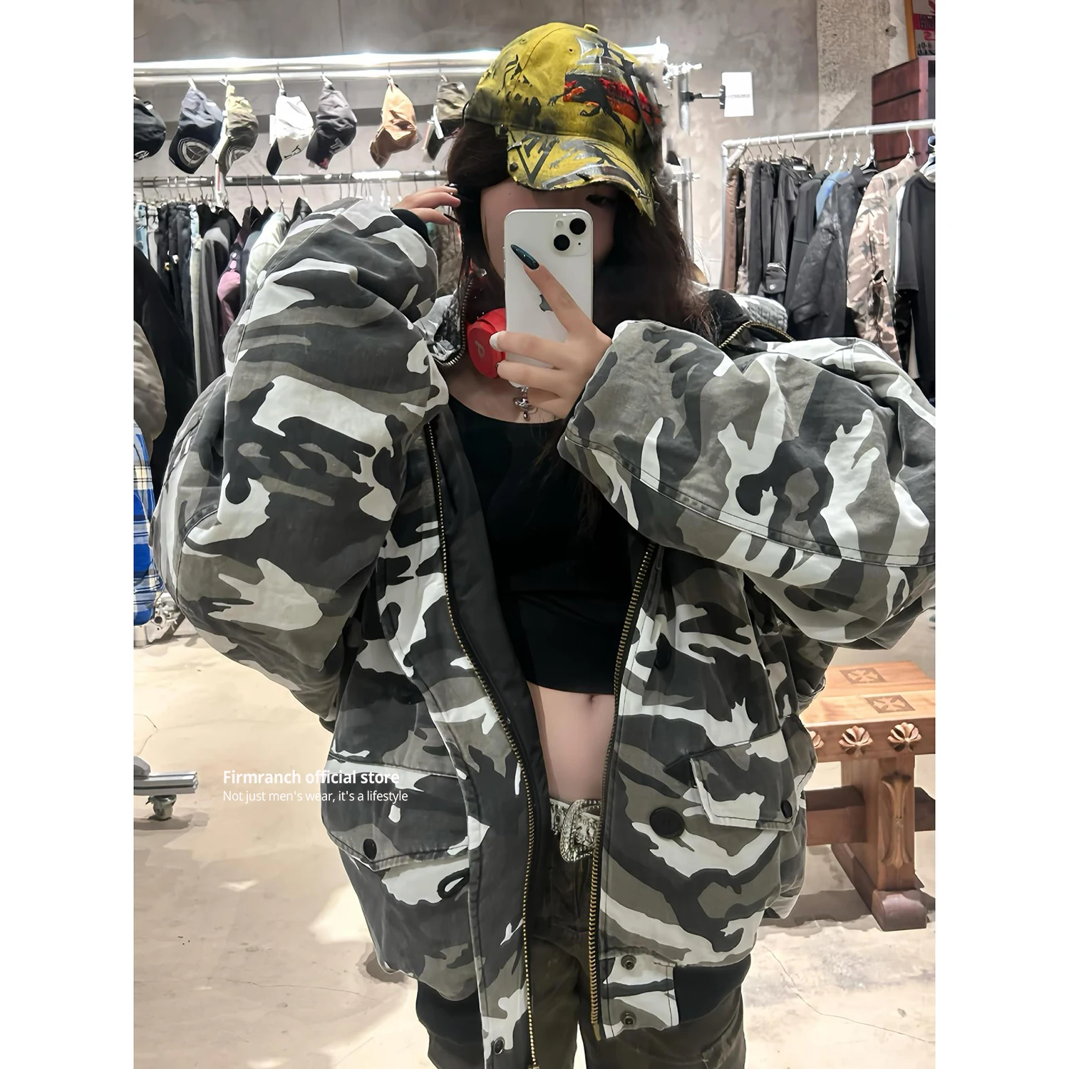 Firmranch Korean Fashion Snow Camouflage Cotton Padded Jacket For Men Women Winter Hooded Thick Bread Coat High Street Outfits view 2