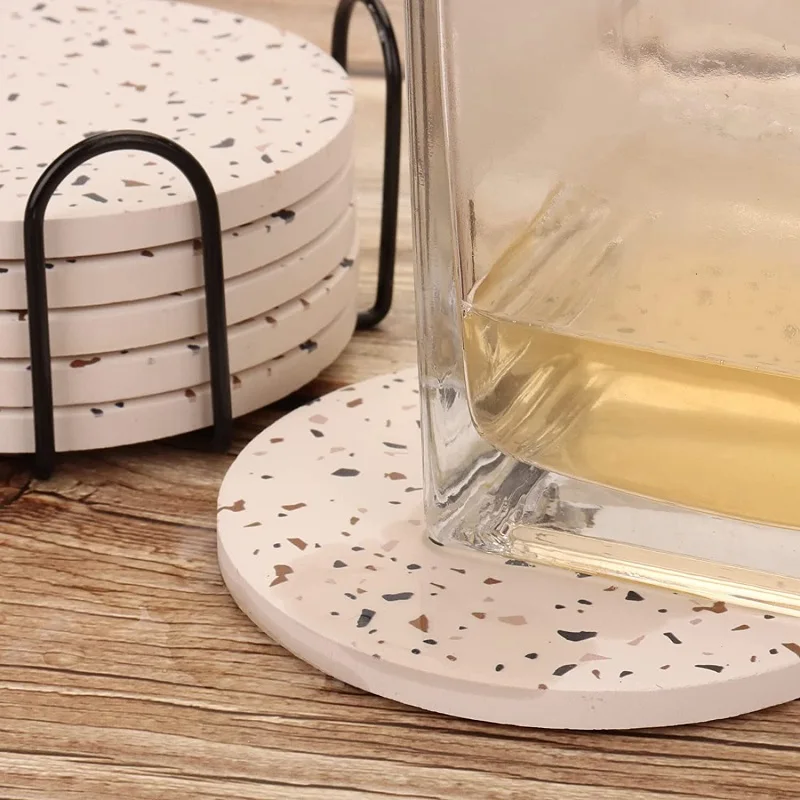 Set of 1/4/6 Terrazzo Pattern Coasters for Drinks Coffee Table Ceramic Stone Modern Bar Tools for Drinks Mug Round Gift Mats