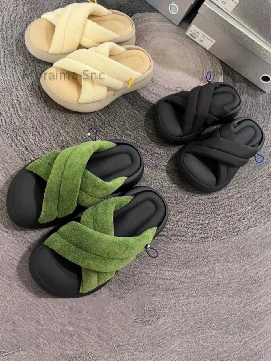 

Thick Soled Cross Bread Slippers Women Shoes 2023 Summer New Casual Outside Wear Flip-Flops Soft Flat Sandals Slipper
