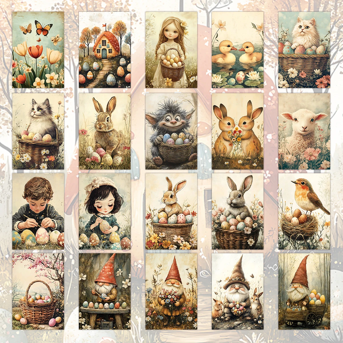 20 Stück Osterhasen-Frühlingsthema-Wandaufkleber, Karten und Postkarten, Frühlingsparty-Dekoration, Osterei-Jagd-Hintergrundgeschenke, Grußkarten