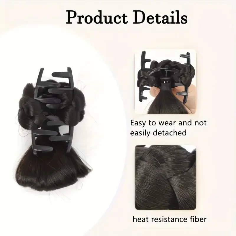 Inspirierter schwarzer synthetischer Haarknoten, Perücke, Haarklammer, einfach anzubringen, niedrige Hochsteckfrisur, Haarschmuck für Frauen, stilvolle Outfits, Haarteil – Detail 6