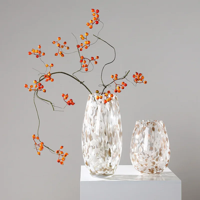 Minimalist black white polka dot galaxy hand-blown glass vase atmospheric floral arrangement decorative living room