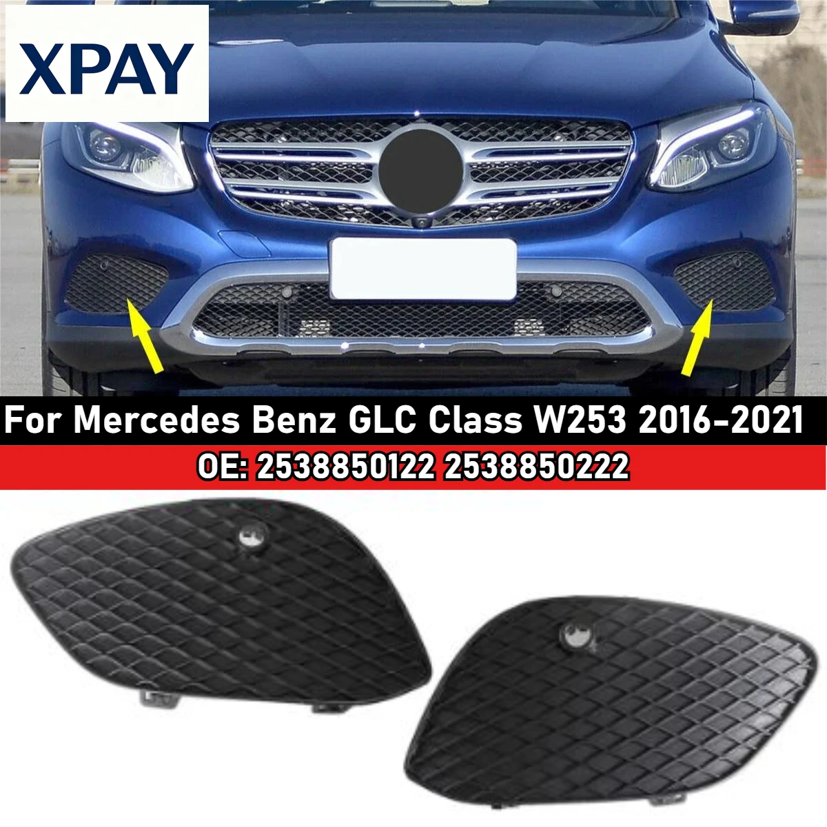 

Car New For Mercedes Benz GLC Class W253 2016-2021 2538850122 2538850222 1 Pair Left Right Front Bumper Fog Light Lamp Grille Co