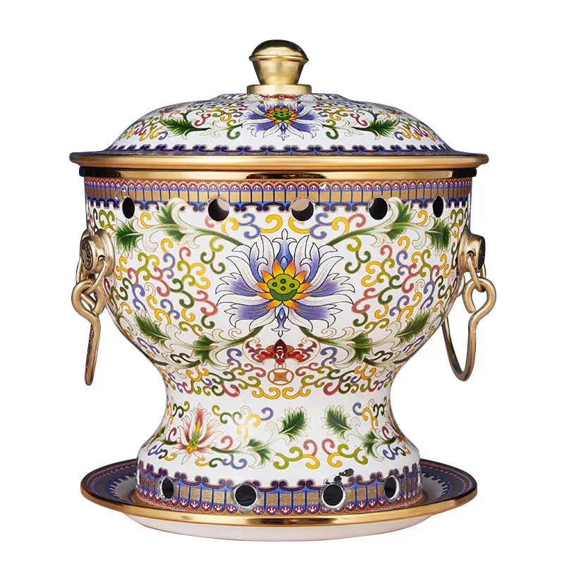 Luxury Vintage Enamel Mini Copper Hot Pot for 1 Person with Thickened Base Small Stew Pot