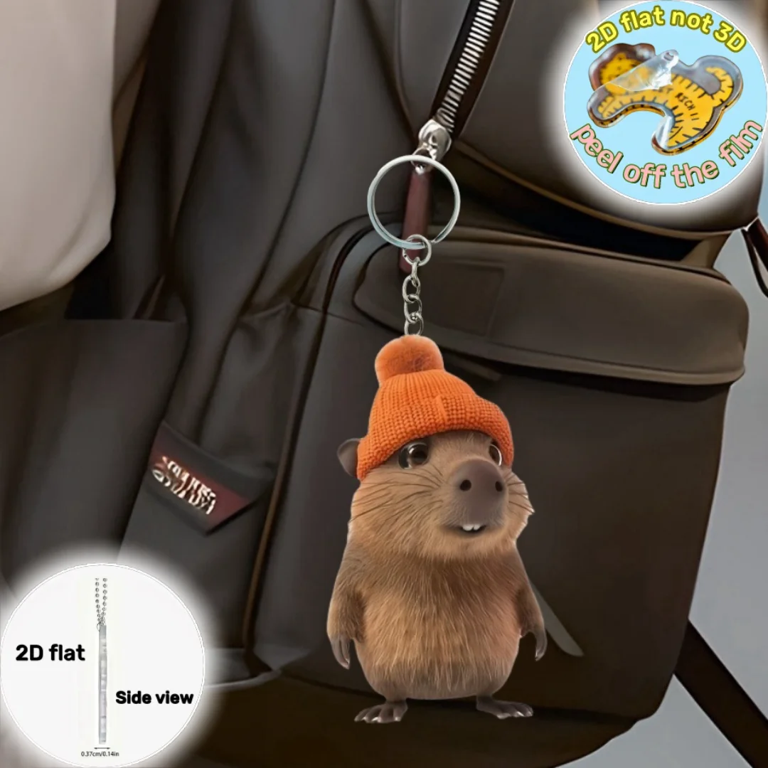 2D لطيف سمور المفاتيح الكرتون الحيوان في قبعة قلادة الاكريليك حلية سحر شنقا الديكور لحقائب السيارات حفلة احتفالية