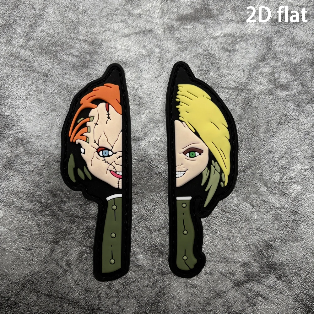Retro character with a split dagger design, made of PVC material, features a built-in glow-in-the-dark effect. This morale patch features a 2D flat layered relief design, available in various specifications. 1 piece, comes with a Velcro backing and a rough backing fabric for secure attachment, resistant to peeling. It's a trendy decorative armband