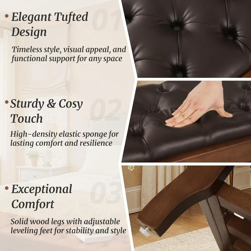 مقعد غرفة نوم، مقعد سرير مقاس 49 بوصة مع رف، مقعد مدخل منجد بأرجل خشبية، مقعد عثماني للتخزين لغرفة النوم، #4