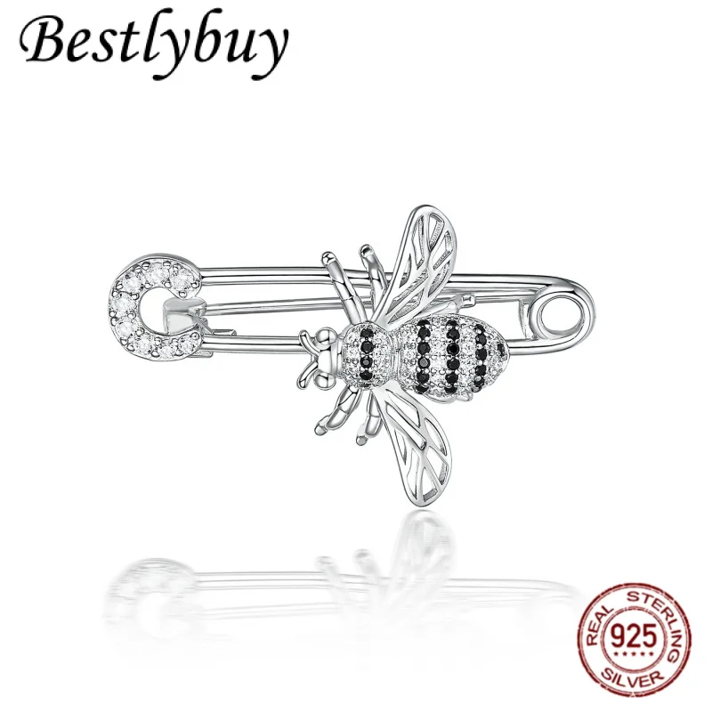 

Ggenuine 925 Pure Silver Sparkling Zircon Bee Brooch Original Design Cute And Fashionable Men's And Women's Clothing Accessories