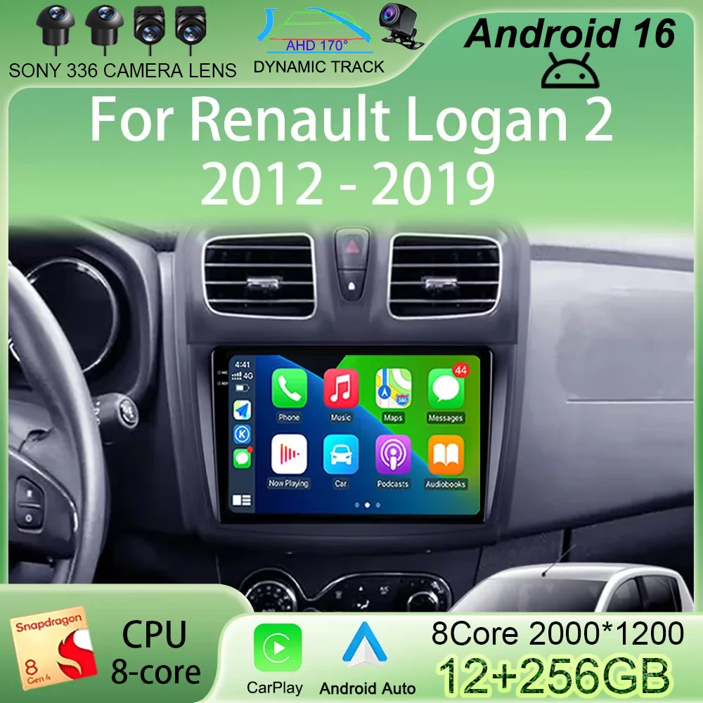 Android 16 Carplay For Renault Logan 2 2012 - 2019 Sandero 2 2014 - 2019 Car Stereo Radio Multimedia Player Head Unit NO 2 Din