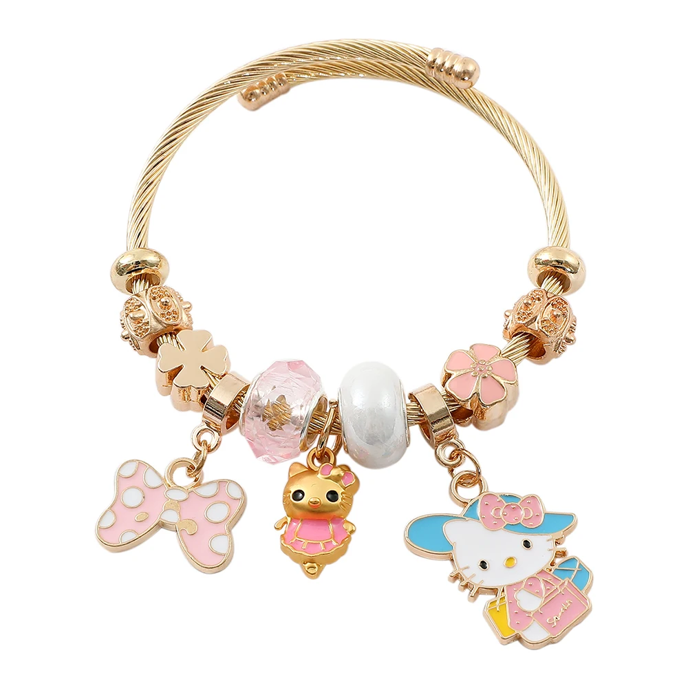 Cartoon Anime Sanrio Hello Kitty Sweet Cute DIY Beaded KT Cat Pendant Bracelet for Christmas Gift to My Good Friend