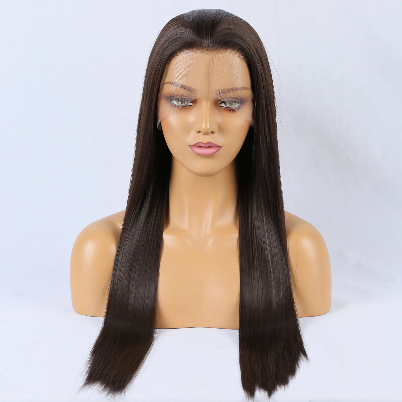 RDY Dark Chocolate Brown Silky Straight Synthetic Lace Front Wig Glueless Brunette Hair Frontal Wigs for Women Daily Use Party