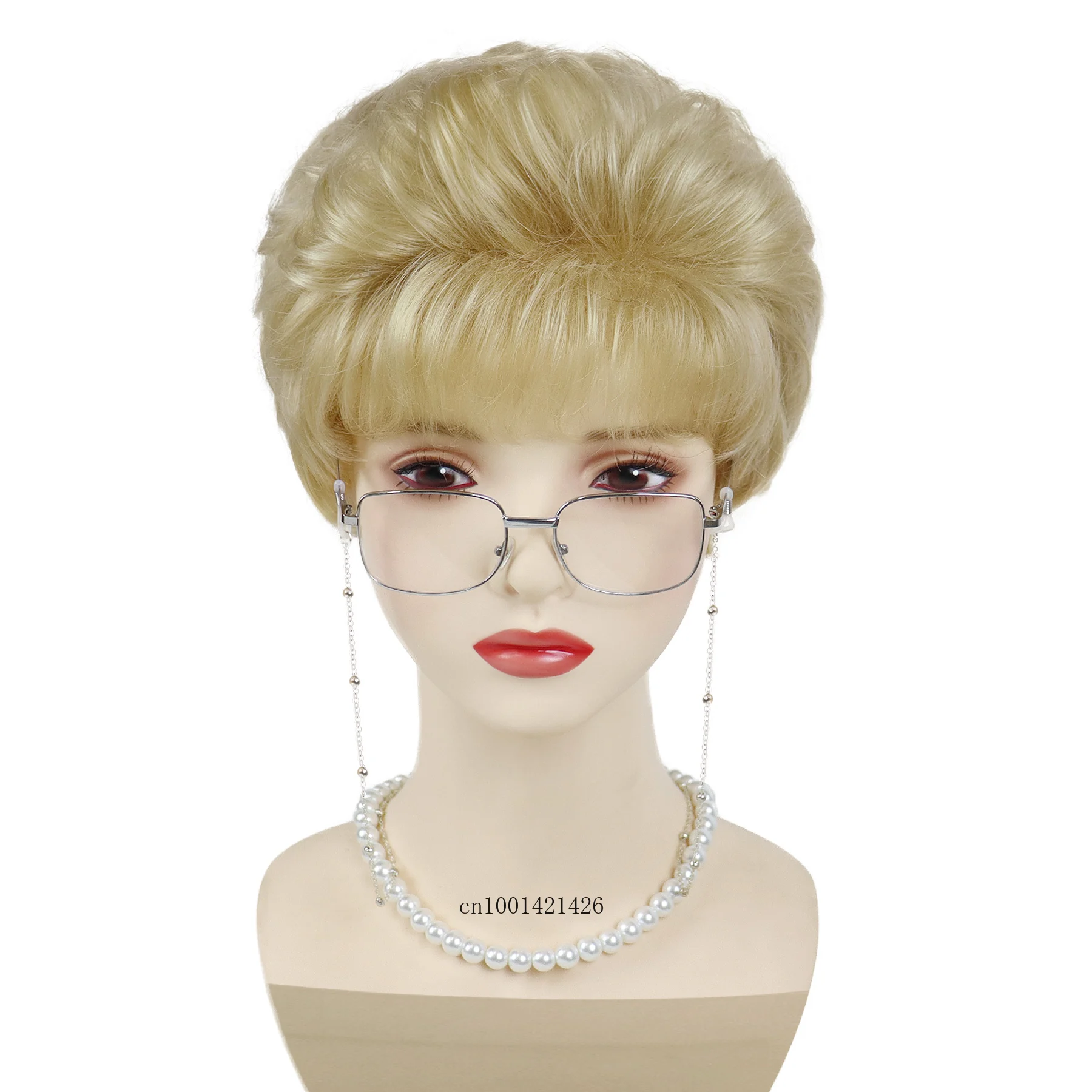 

Blonde Old Lady Wigs Sets Synthetic Hair Short Curly Golden Girls Grandma Wig 100 Days of School Costume Mommy Outfits Women