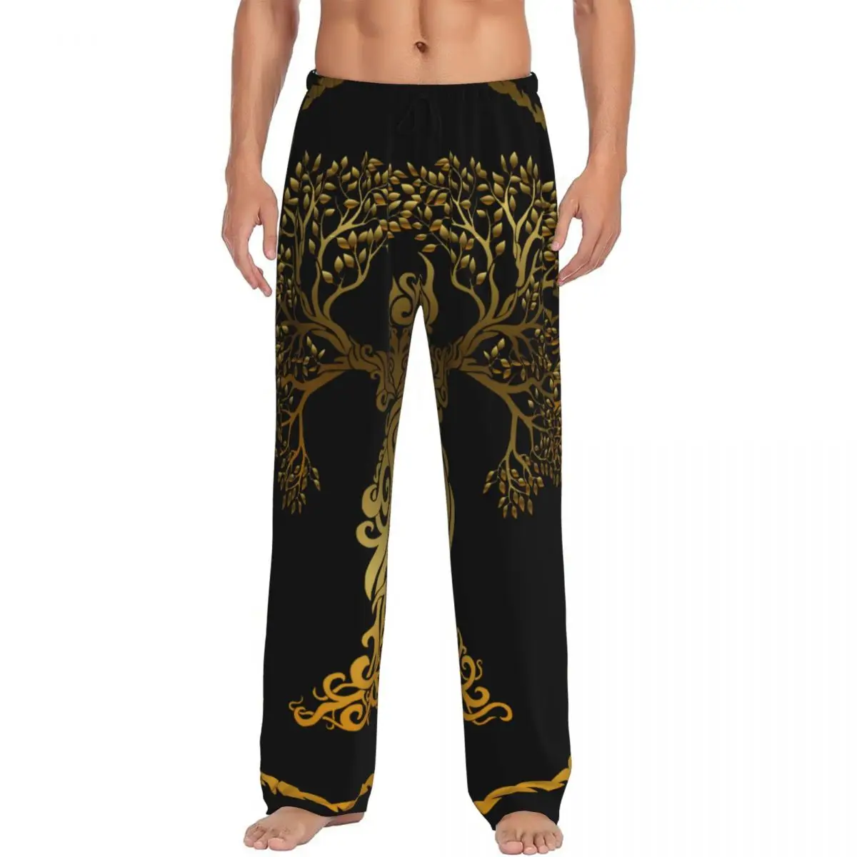 Abstract Woman Tree With Gold Pajama Pants Sleepwear for Men Elastic Waistband Sleep Lounge Bottoms with Pockets