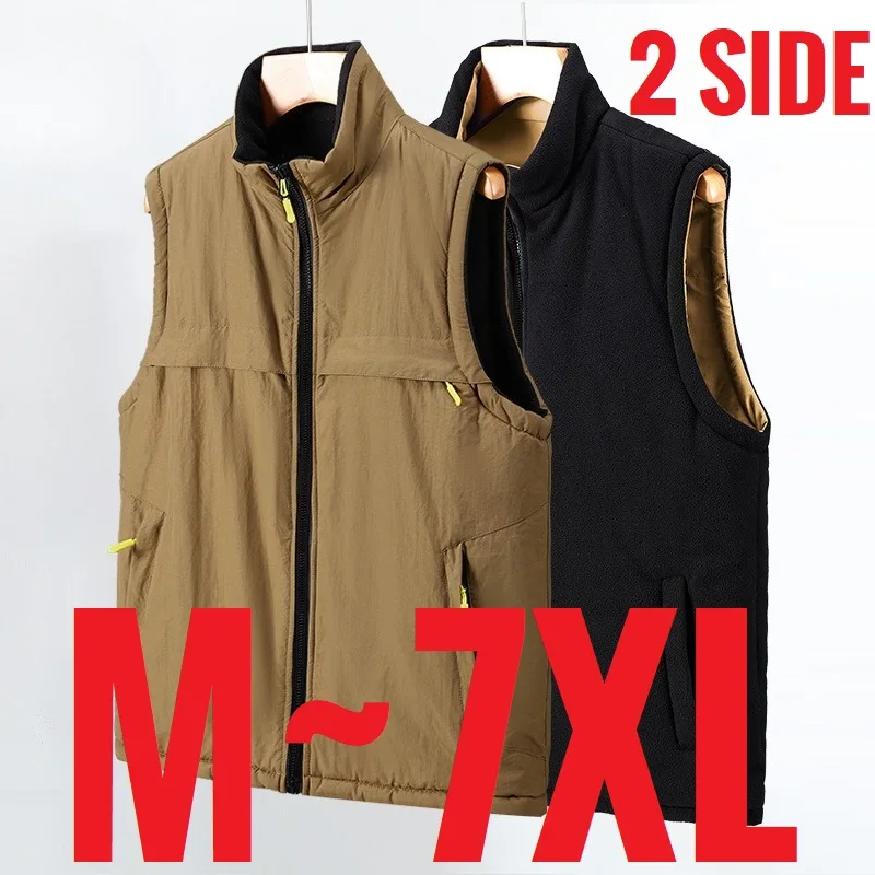 

Большой размер, двусторонний жилет, мужская флисовая куртка без рукавов с несколькими карманами, мужской осенний легкий большой черный жилет на молнии