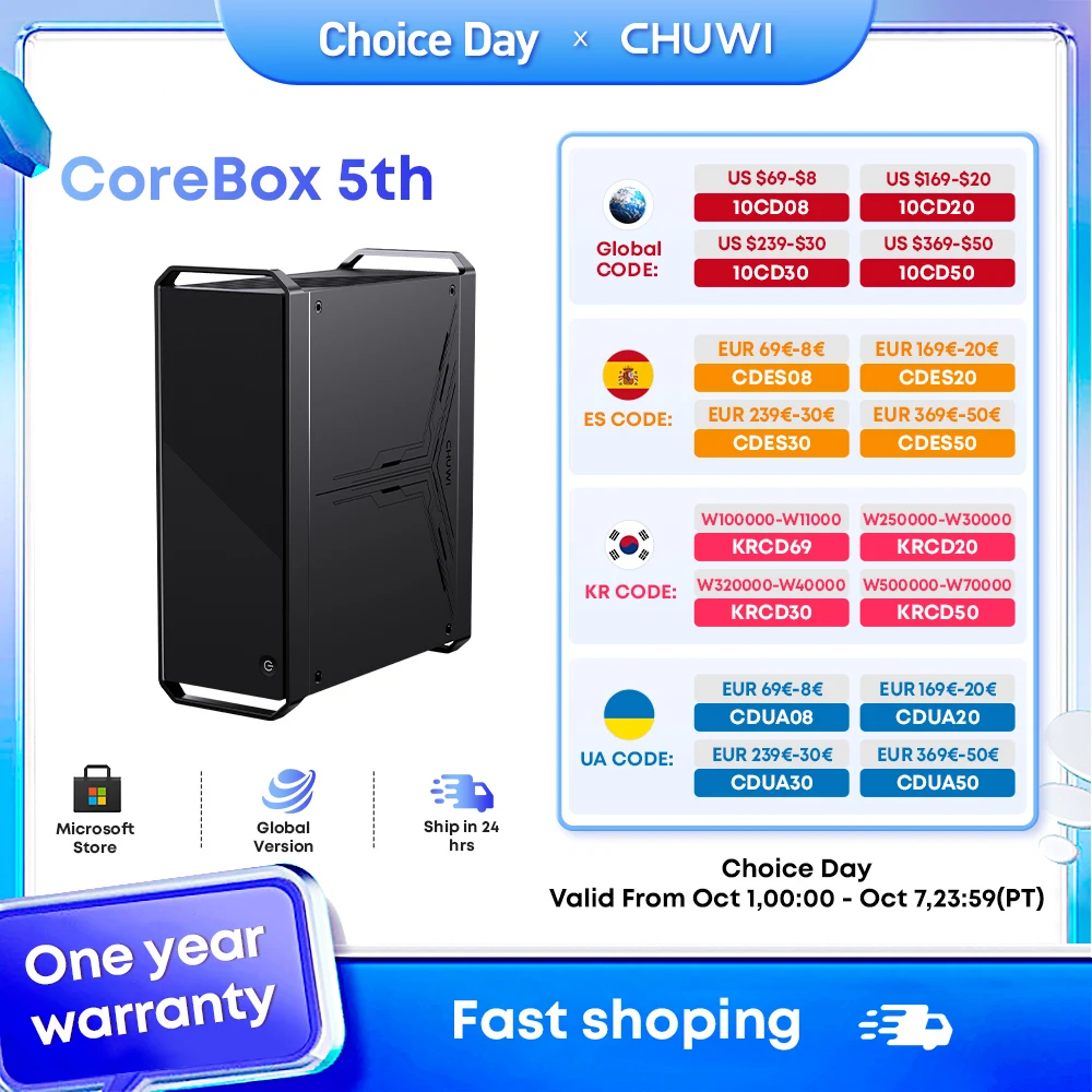 CHUWI CoreBox Gaming MINI PC 16GB LPDDR5 512GB SSD Intel Core i5-13500H 8K Decoding Gigabit Ethernet WiFi 6 BT5.1 Windows 11