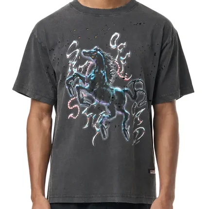 

High Quali Vintage Satisfy Bla Holes 25SS Waed Pure Cotton round Ne ort Sve T-irt Youth Summer Casual Print Tee