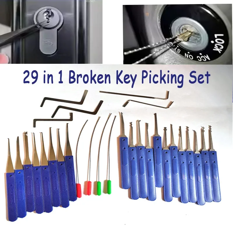 29 in 1 Locksmith Extractor Picking Tools Kit Broken Key Remove Tool Set with Tension Wrench Tools Emergency Use Lock Smith Kits