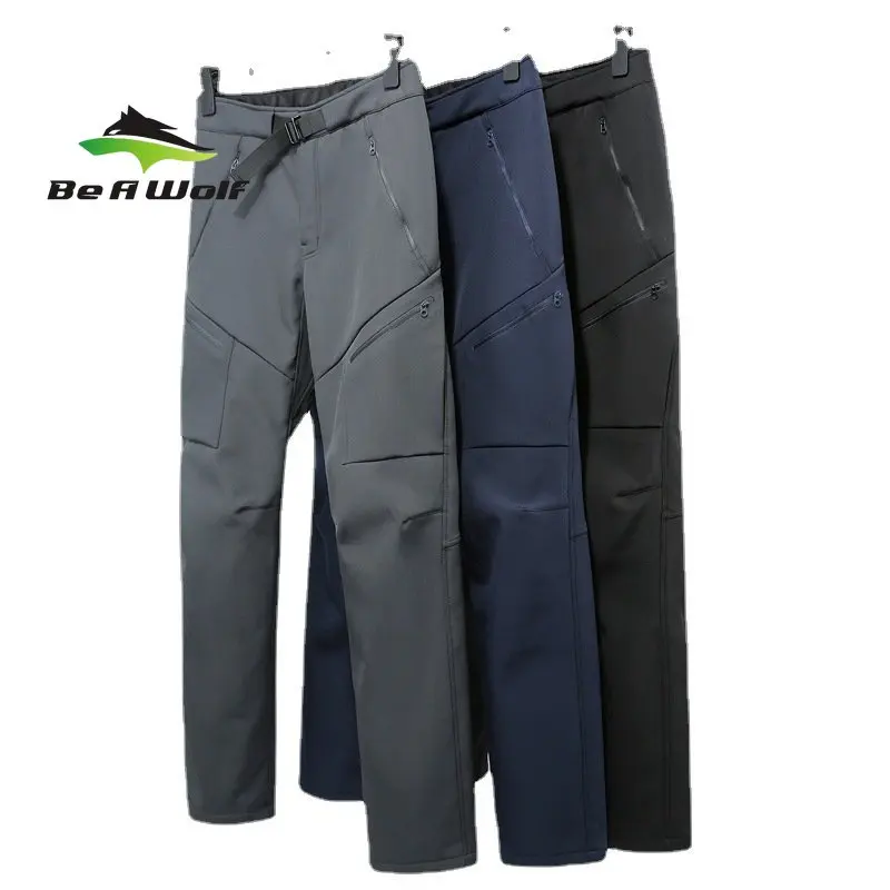 Be A Wolf Men Winter Hiking Pants Outdoor Sports Climbing Soft Shell Waterproof Windproof Mountain Camping Thermal Trousers