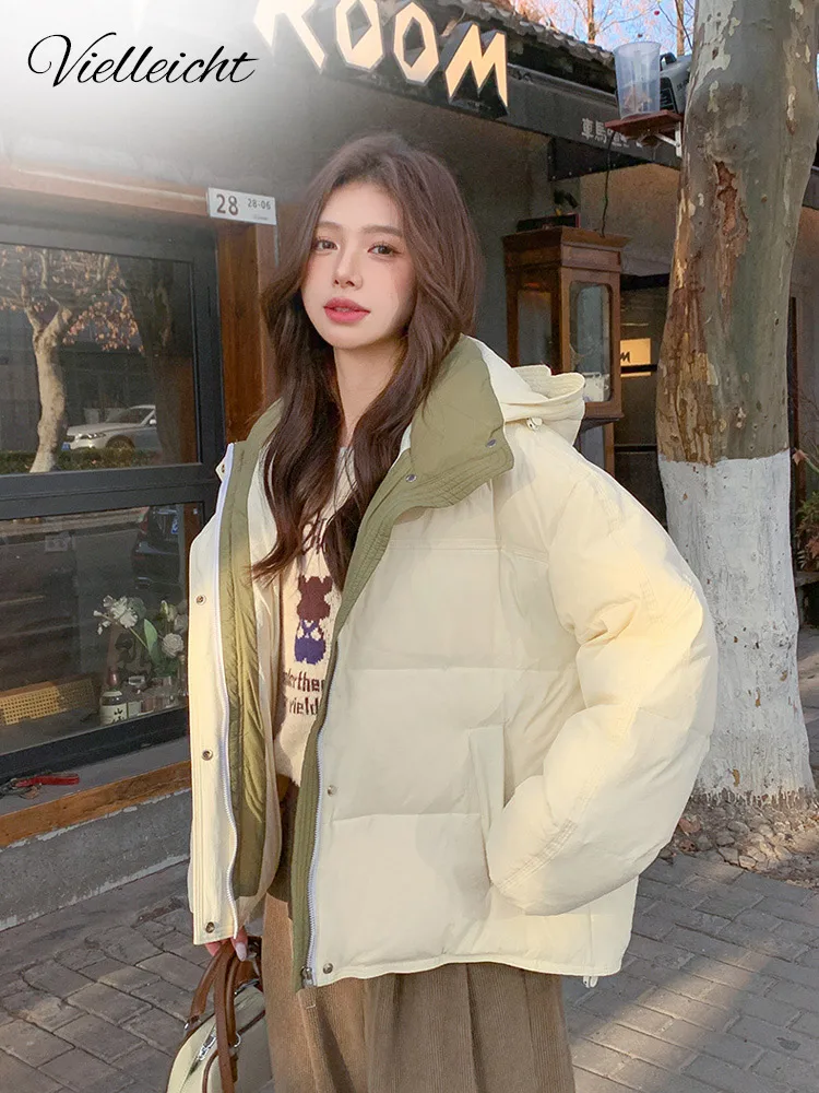 Vielleicht New Windproof Down Cotton Padded Short Women\'s Winter Clothes Korean Style Hooded Puffer Jacket Coat Outwear Female