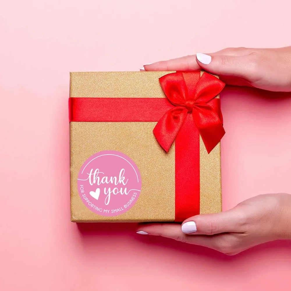 60 PCS Thank You for Supporting My Small Business Stickers 2\'\' Round Thank You Stickers Pink Self-Adhesive Labels for Gift Wraps
