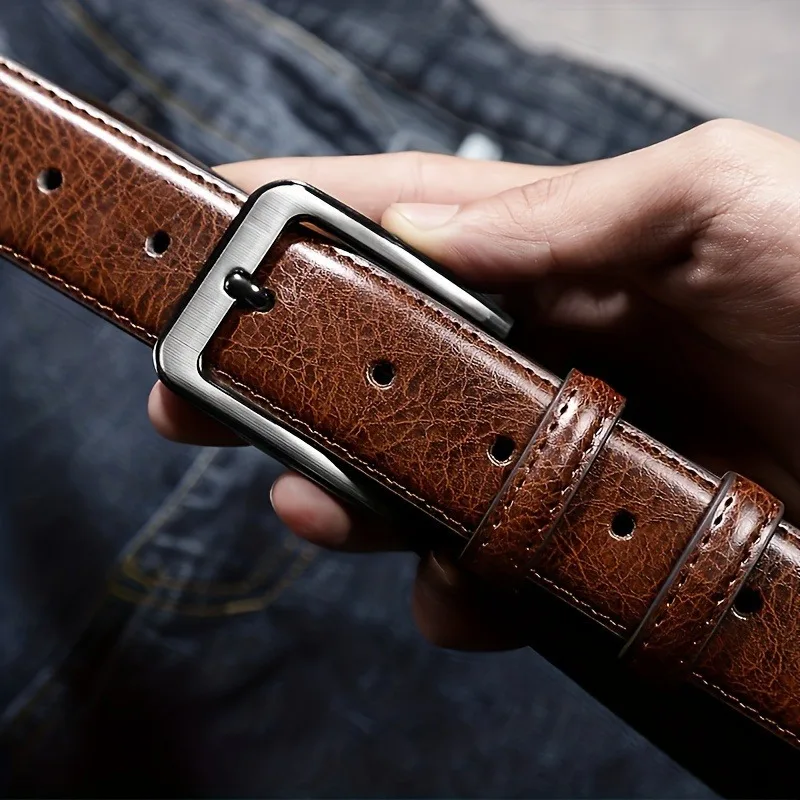 2-teiliger Luxus-Gürtel für Herren PU-Ledergürtel Metall-Dornschließe Hochwertige Marken-Designer Taillengürtel für Jeans Übergröße – Detail 3
