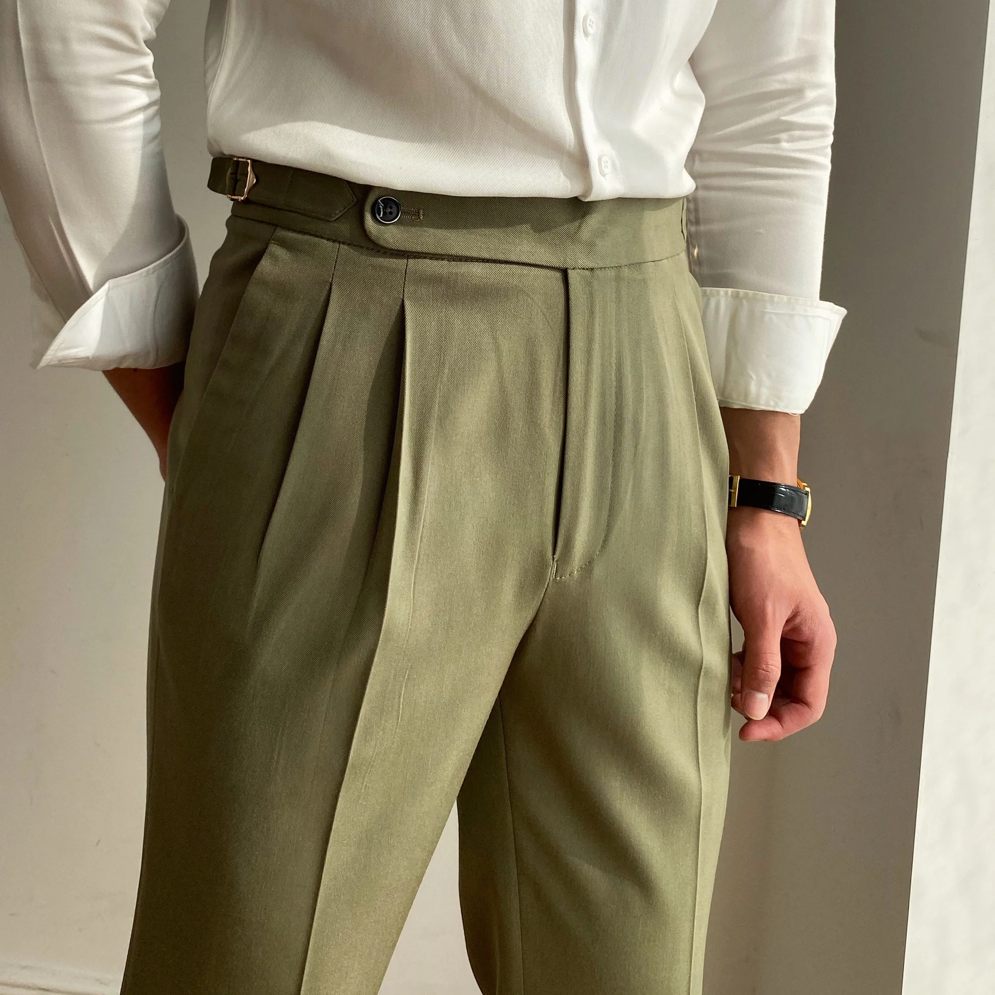 Italian Men Trousers Hombre Dress Ankle Pant 2021 British High-waist Pant Men Social Pant Traje Hombre Formal Dress Pants Men